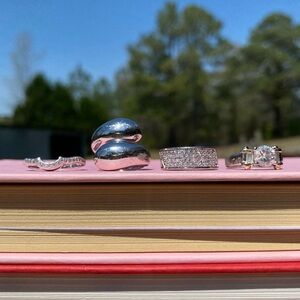 Set of 4 Silver Rings 925 Sterling Clear Pave Round Solitaire CZ Vtg Napier 4/7